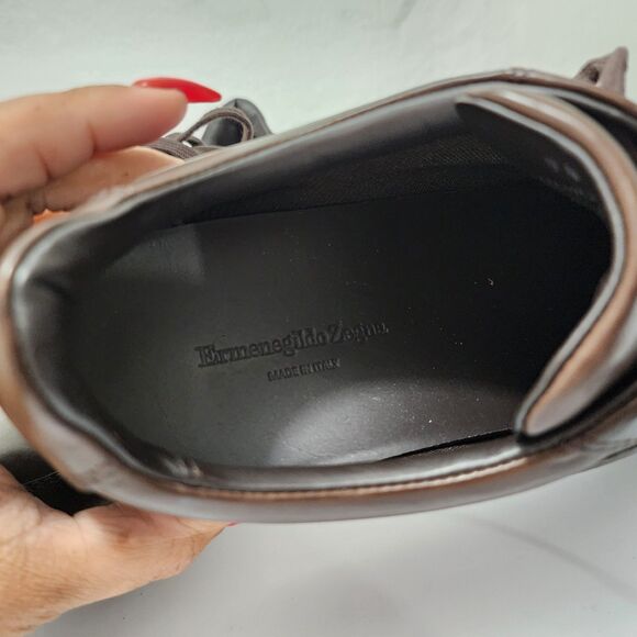 Ermenegildo Zegna Brown Nappa Leather Low Top Trainers Sneakers Mens 9.5 Italy main image 9